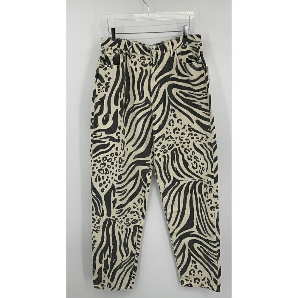 Mother Curbside Heel wide leg high rise button fly jeans Animal Tracks new 34